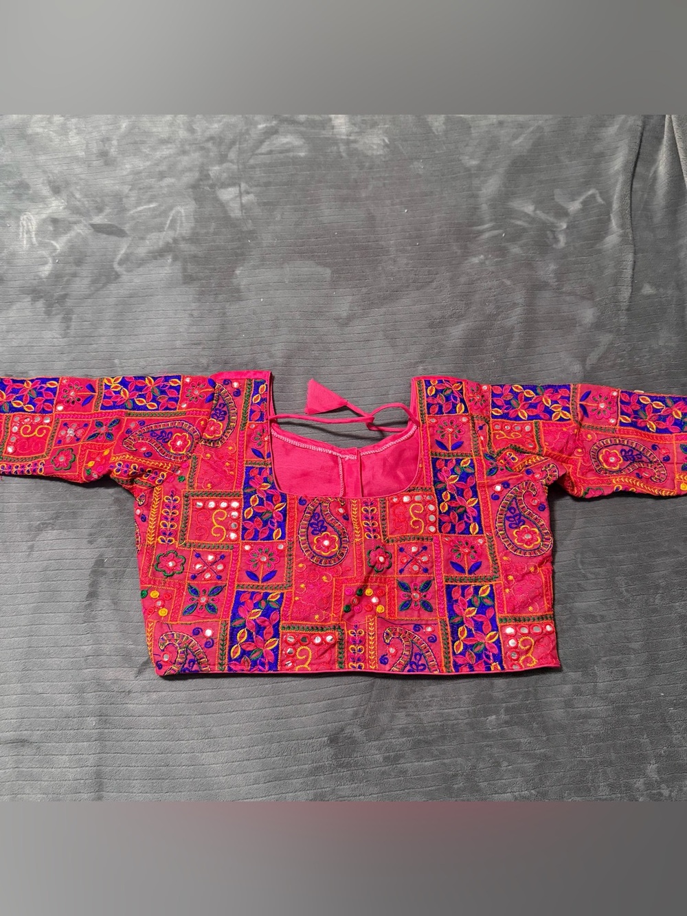 Pink Multicolored Embroidered Saree Blouse